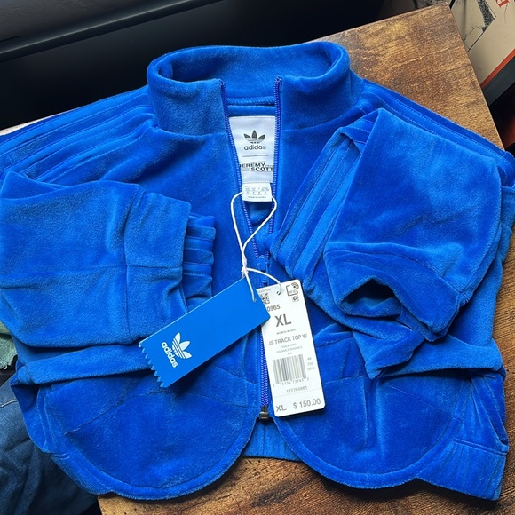 NWT - Adidas X Jeremy Scott Blue Velour Crop Top Track Jacket - Picture 5 of 9